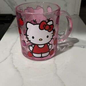 Hello Kitty Pink Glass Mug with Strawberries – Sanrio Cute Collectible Cup